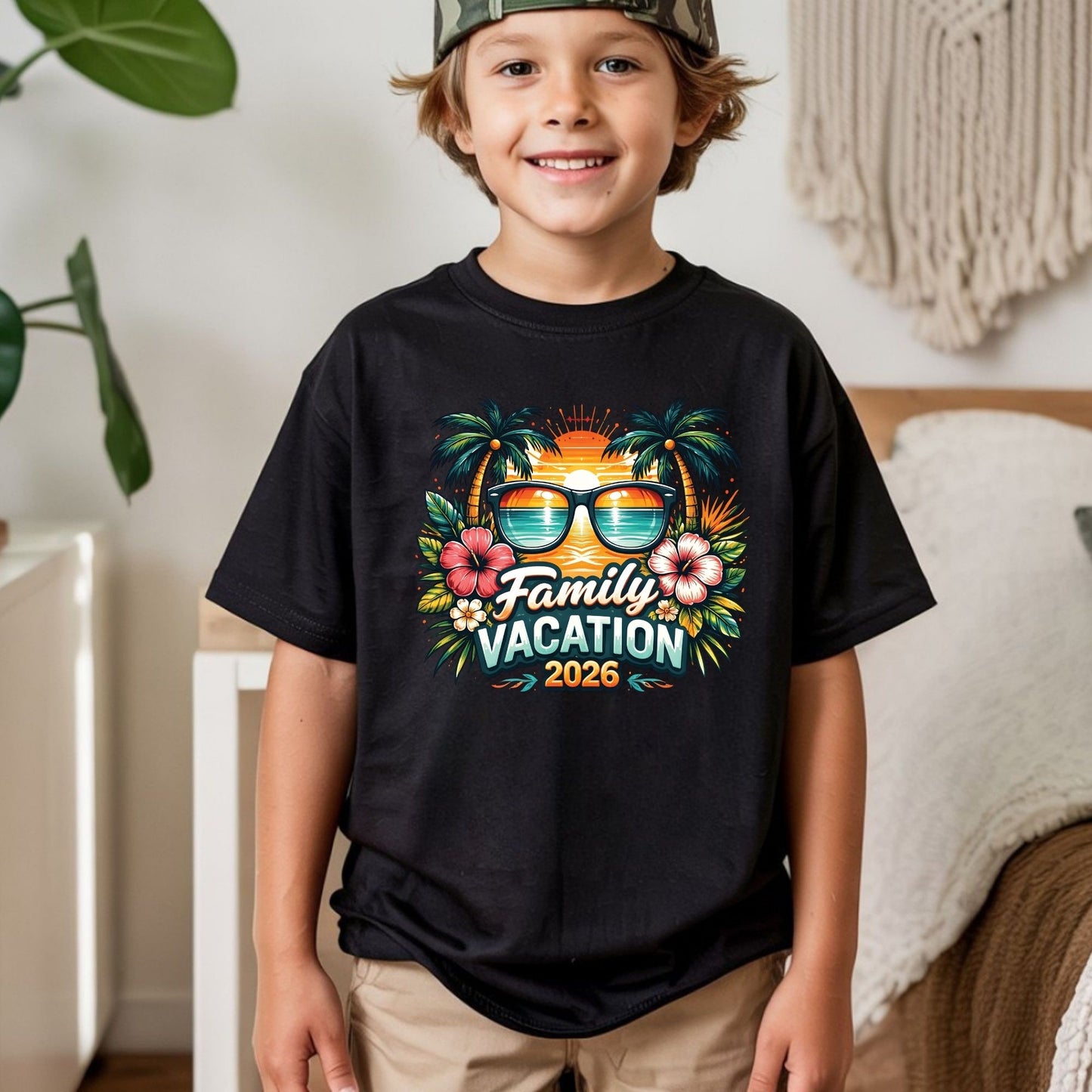 Family Vacation 2026 Retro Sunglasses DTF Transfer Ready to Press Summer Vacation UV DTF Sticker Palm Trees & Hibiscus Heat Transfer for Shirts