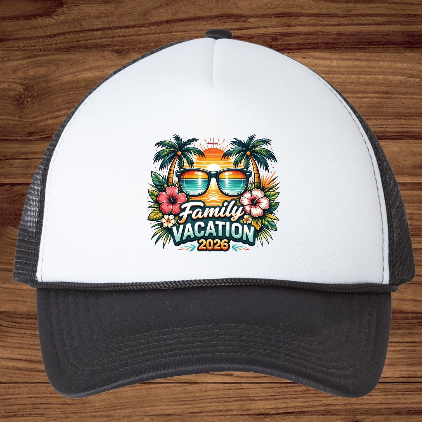 Family Vacation 2026 Retro Sunglasses DTF Transfer Ready to Press Summer Vacation UV DTF Sticker Palm Trees & Hibiscus Heat Transfer for Shirts