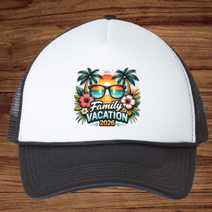 Family Vacation 2026 Retro Sunglasses DTF Transfer Ready to Press Summer Vacation UV DTF Sticker Palm Trees & Hibiscus Heat Transfer for Shirts