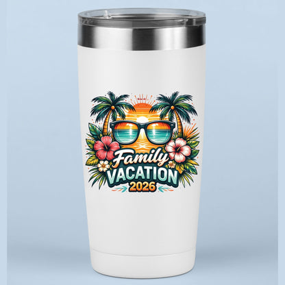 Family Vacation 2026 Retro Sunglasses DTF Transfer Ready to Press Summer Vacation UV DTF Sticker Palm Trees & Hibiscus Heat Transfer for Shirts
