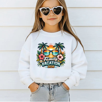 Family Vacation 2026 Retro Sunglasses DTF Transfer Ready to Press Summer Vacation UV DTF Sticker Palm Trees & Hibiscus Heat Transfer for Shirts
