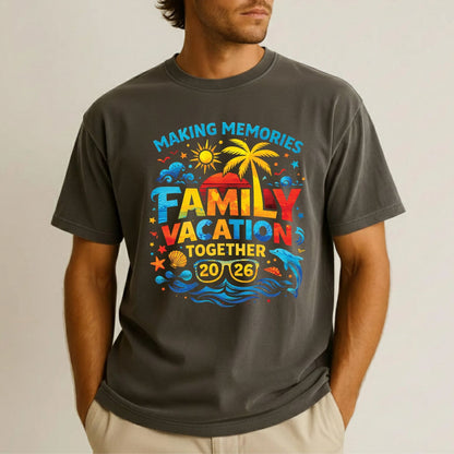 Family Vacation 2026 Retro Sunset DTF Transfer Ready to Press Summer Trip UV DTF Sticker Making Memories Palm Tree & Dolphin Heat Transfer for Shirts
