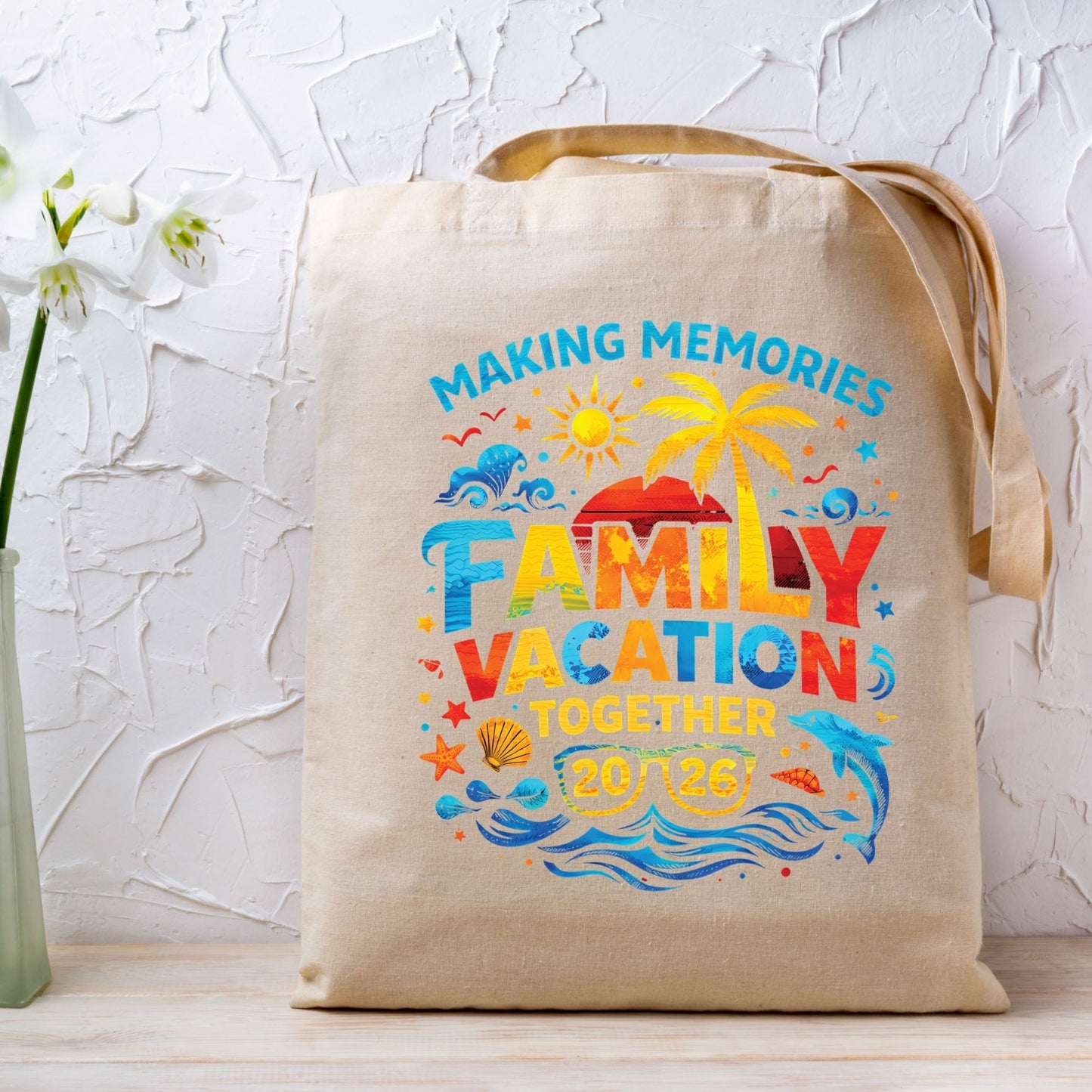 Family Vacation 2026 Retro Sunset DTF Transfer Ready to Press Summer Trip UV DTF Sticker Making Memories Palm Tree & Dolphin Heat Transfer for Shirts