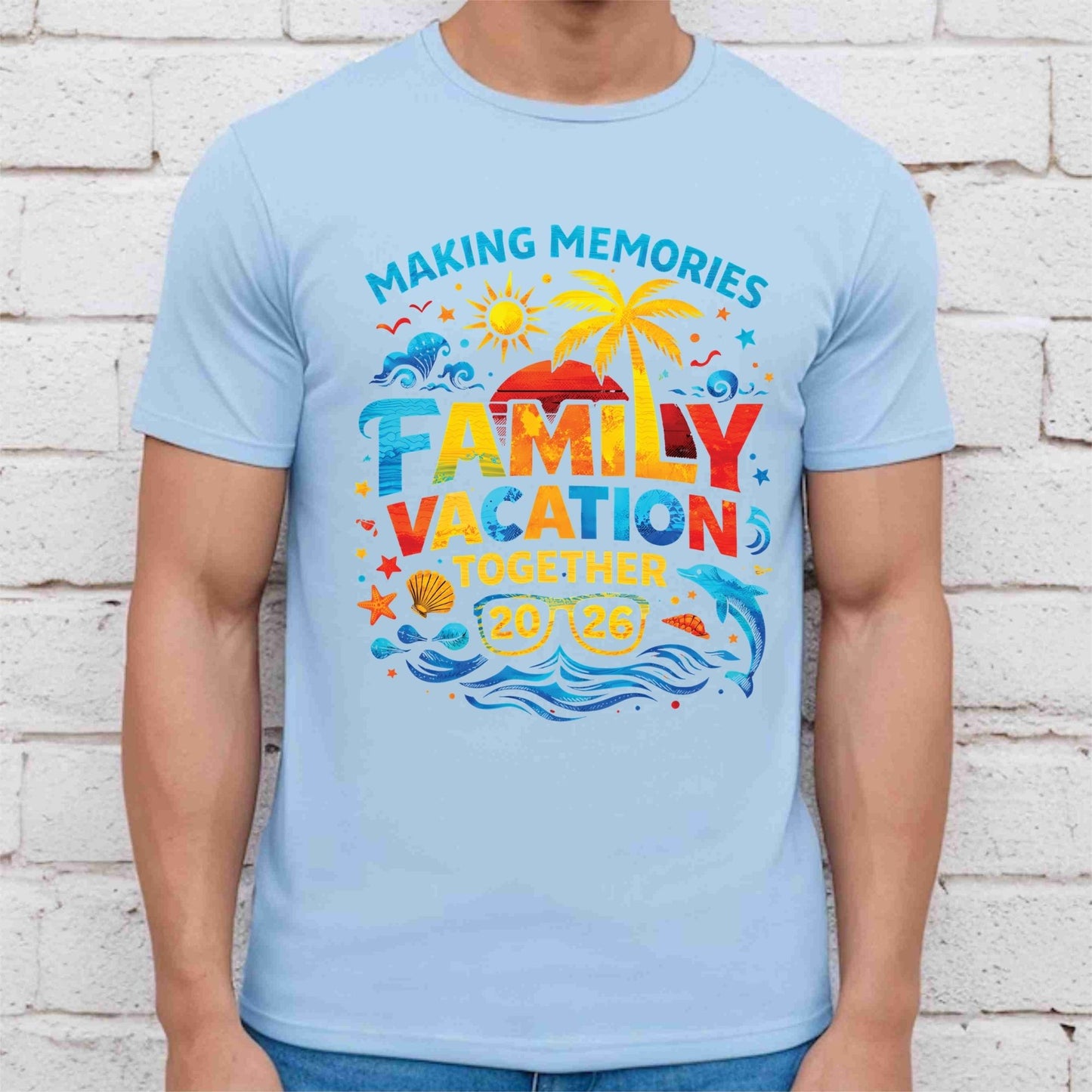 Family Vacation 2026 Retro Sunset DTF Transfer Ready to Press Summer Trip UV DTF Sticker Making Memories Palm Tree & Dolphin Heat Transfer for Shirts