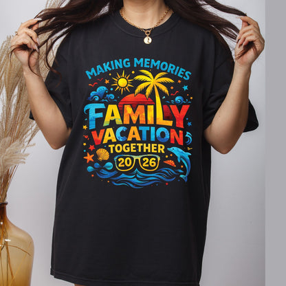 Family Vacation 2026 Retro Sunset DTF Transfer Ready to Press Summer Trip UV DTF Sticker Making Memories Palm Tree & Dolphin Heat Transfer for Shirts