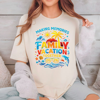 Family Vacation 2026 Retro Sunset DTF Transfer Ready to Press Summer Trip UV DTF Sticker Making Memories Palm Tree & Dolphin Heat Transfer for Shirts