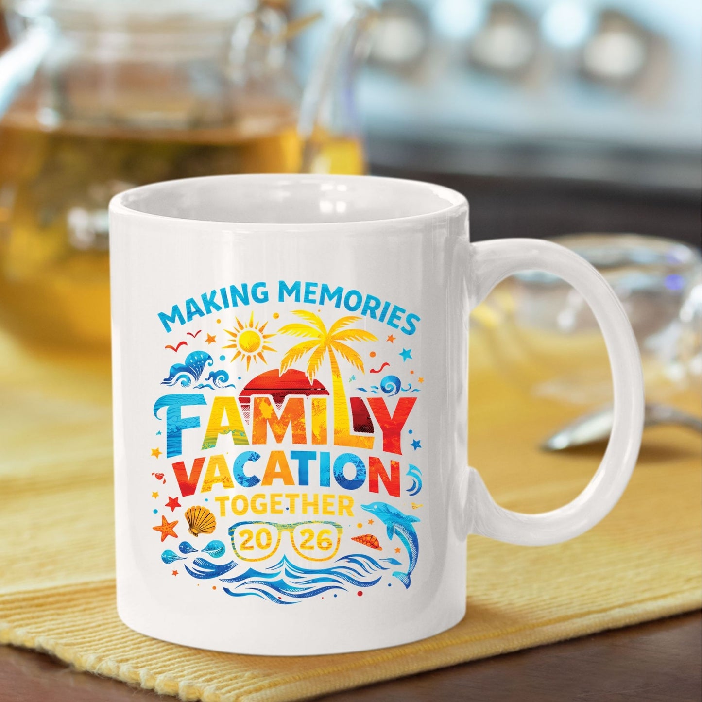 Family Vacation 2026 Retro Sunset DTF Transfer Ready to Press Summer Trip UV DTF Sticker Making Memories Palm Tree & Dolphin Heat Transfer for Shirts
