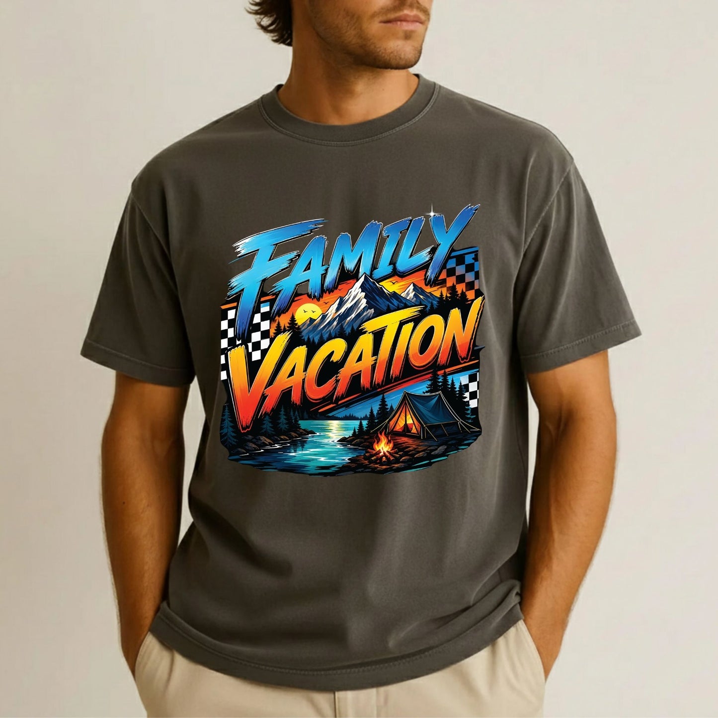 Family Vacation Mountain Camping DTF Transfer Ready to Press Road Trip UV DTF Sticker Campfire & Lake Heat Transfer for Shirts