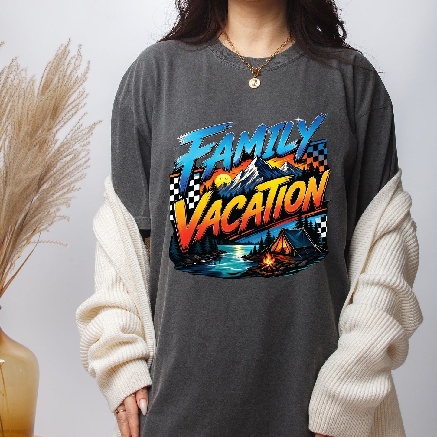 Family Vacation Mountain Camping DTF Transfer Ready to Press Road Trip UV DTF Sticker Campfire & Lake Heat Transfer for Shirts