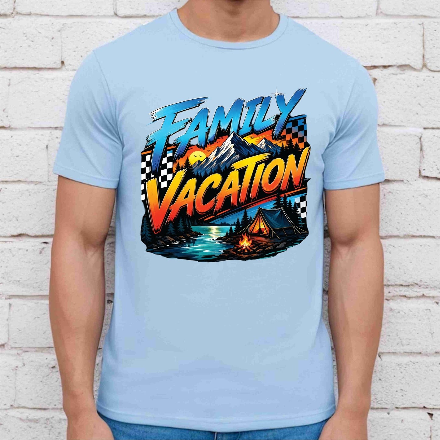 Family Vacation Mountain Camping DTF Transfer Ready to Press Road Trip UV DTF Sticker Campfire & Lake Heat Transfer for Shirts