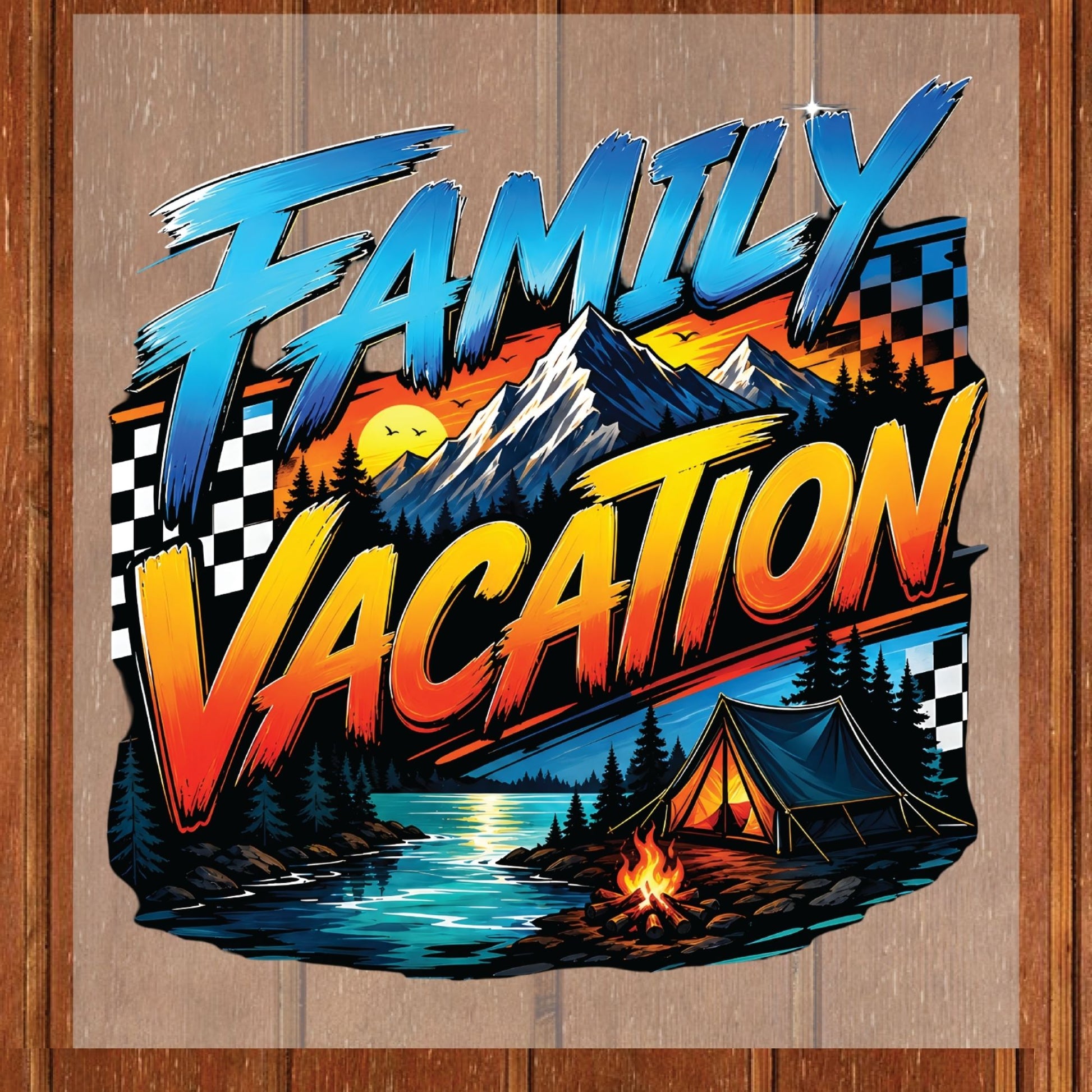 Family Vacation Mountain Camping DTF Transfer Ready to Press Road Trip UV DTF Sticker Campfire & Lake Heat Transfer for Shirts