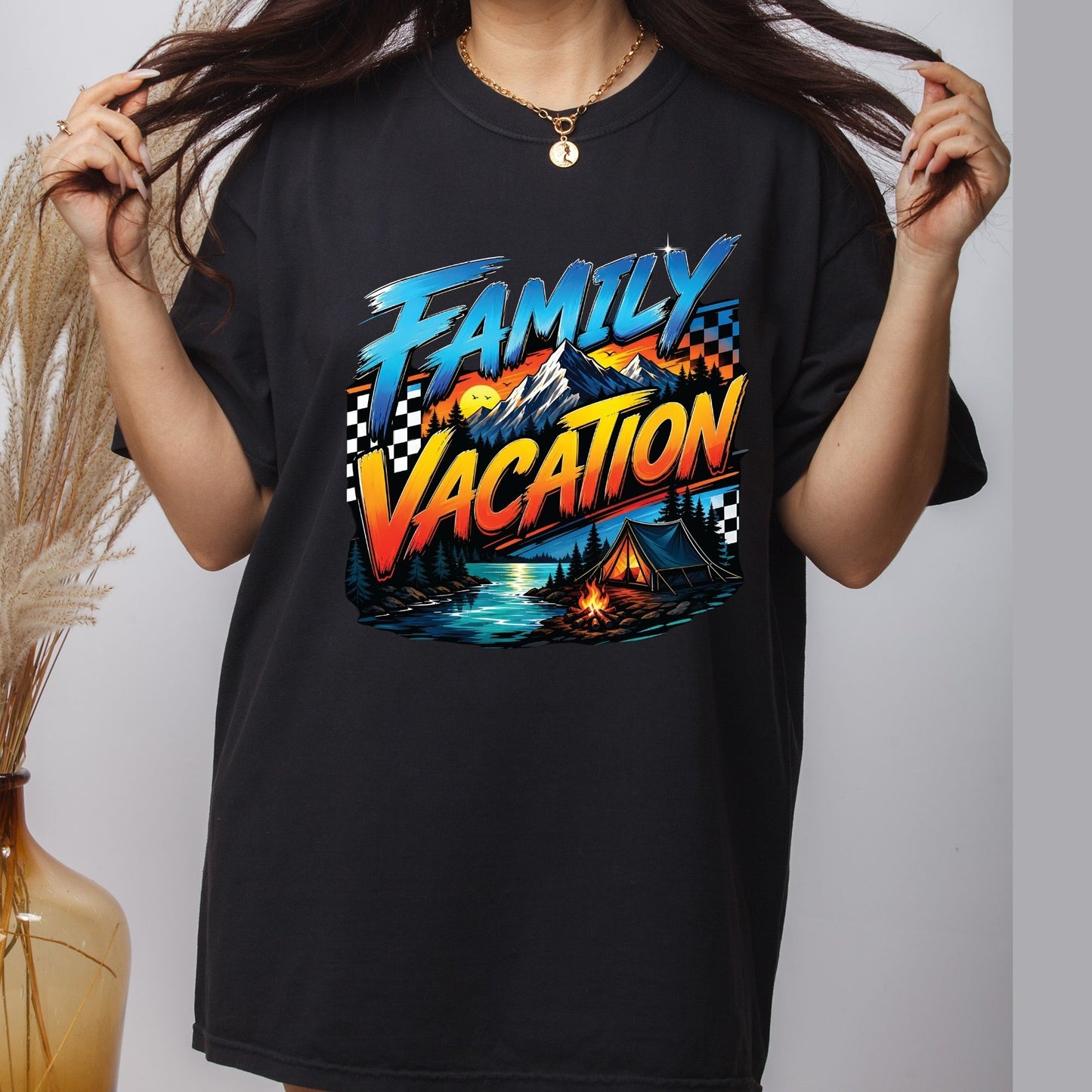 Family Vacation Mountain Camping DTF Transfer Ready to Press Road Trip UV DTF Sticker Campfire & Lake Heat Transfer for Shirts