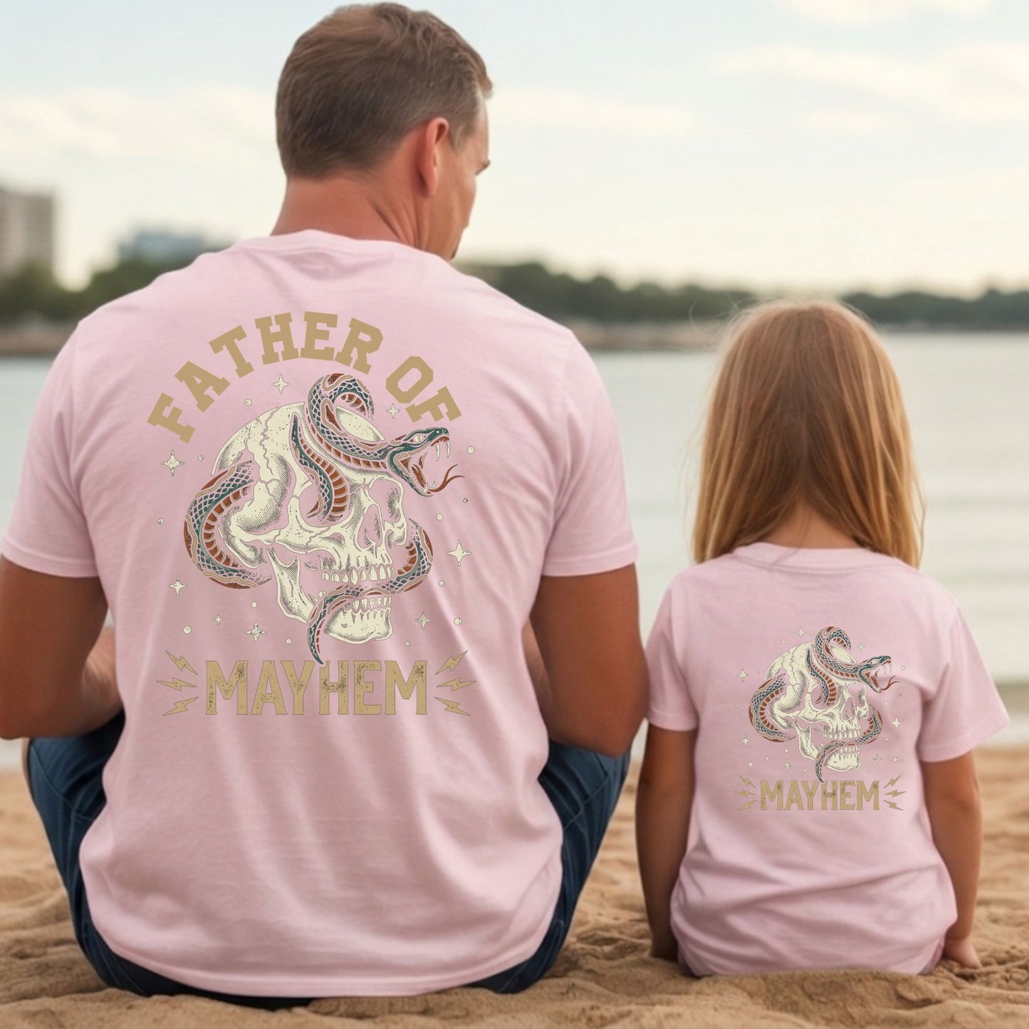 Father Of Mayhem T Shirt Dad Matching Kids Fathers Day Outfits Dad and Baby Jersey Tees Father Daughter Son Back Prints Shirt