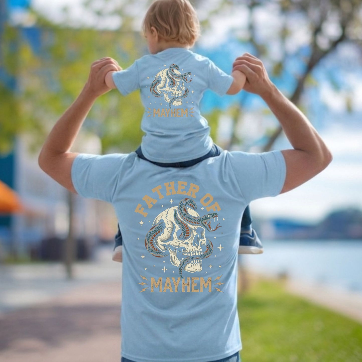 Father Of Mayhem T Shirt Dad Matching Kids Fathers Day Outfits Dad and Baby Jersey Tees Father Daughter Son Back Prints Shirt