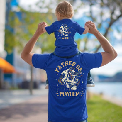 Father Of Mayhem T Shirt Dad Matching Kids Fathers Day Outfits Dad and Baby Jersey Tees Father Daughter Son Back Prints Shirt