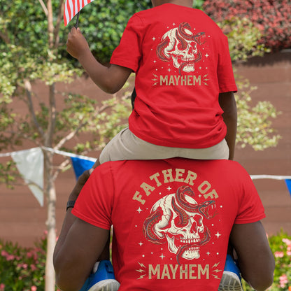 Father Of Mayhem T Shirt Dad Matching Kids Fathers Day Outfits Dad and Baby Jersey Tees Father Daughter Son Back Prints Shirt