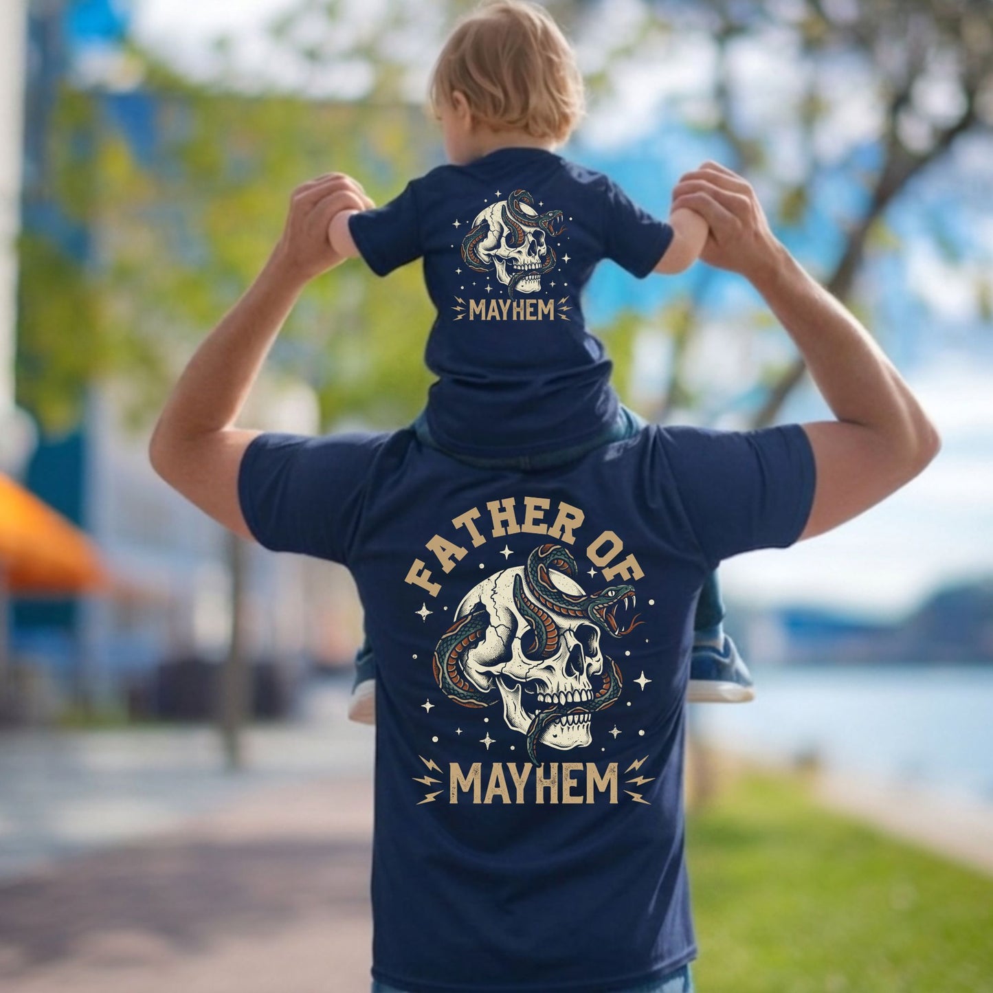 Father Of Mayhem T Shirt Dad Matching Kids Fathers Day Outfits Dad and Baby Jersey Tees Father Daughter Son Back Prints Shirt