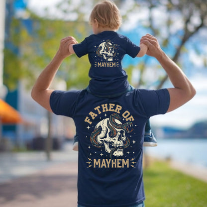 Father Of Mayhem T Shirt Dad Matching Kids Fathers Day Outfits Dad and Baby Jersey Tees Father Daughter Son Back Prints Shirt