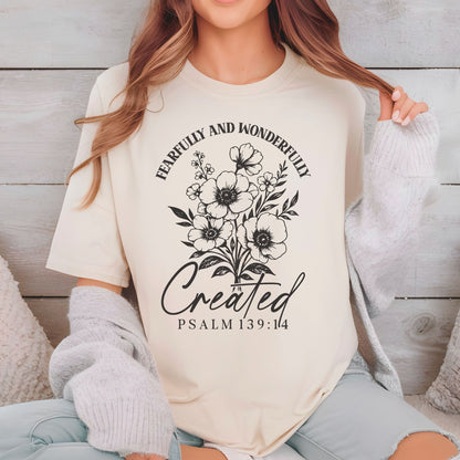 Fearfully and Wonderfully Created Christian Floral DTF Transfer Ready to Press Religious Apparel Heat Transfer for Shirts UV Sticker