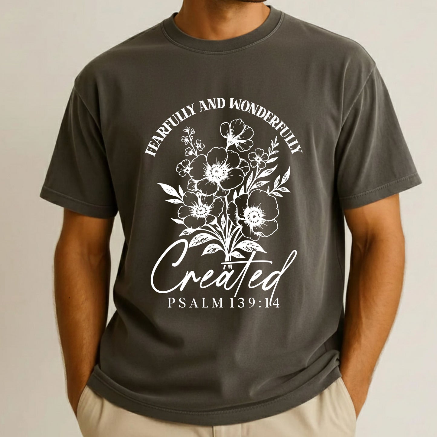 Fearfully and Wonderfully Created Comfort Colors T Shirt Christian Floral Tee Jesus Faith Apparel Tank Top Religious Bible Verse Long Sleeve
