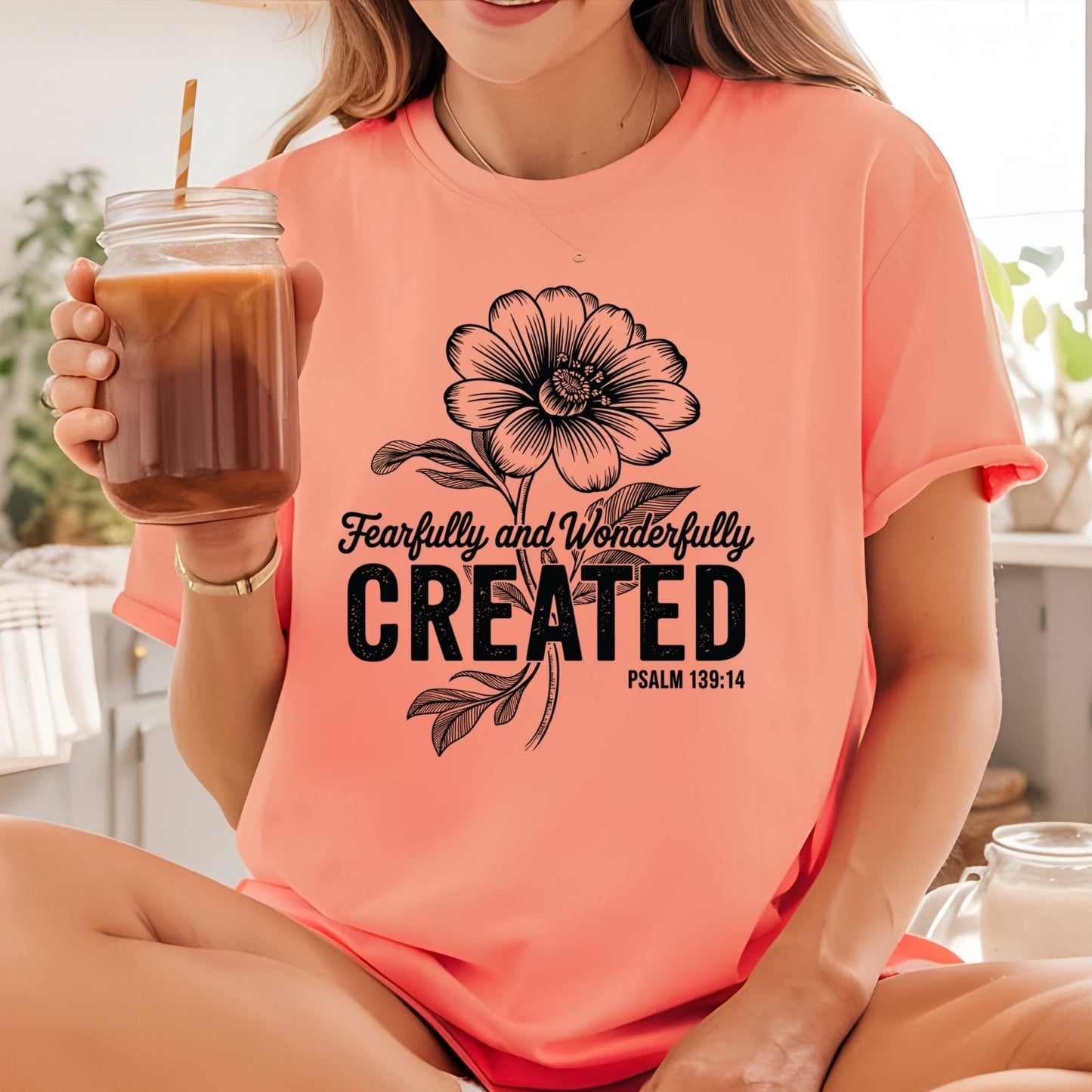 Fearfully and Wonderfully Created DTF Transfer Ready to Press Wildflower Heat Transfer for Shirts Bible Verse UV Sticker