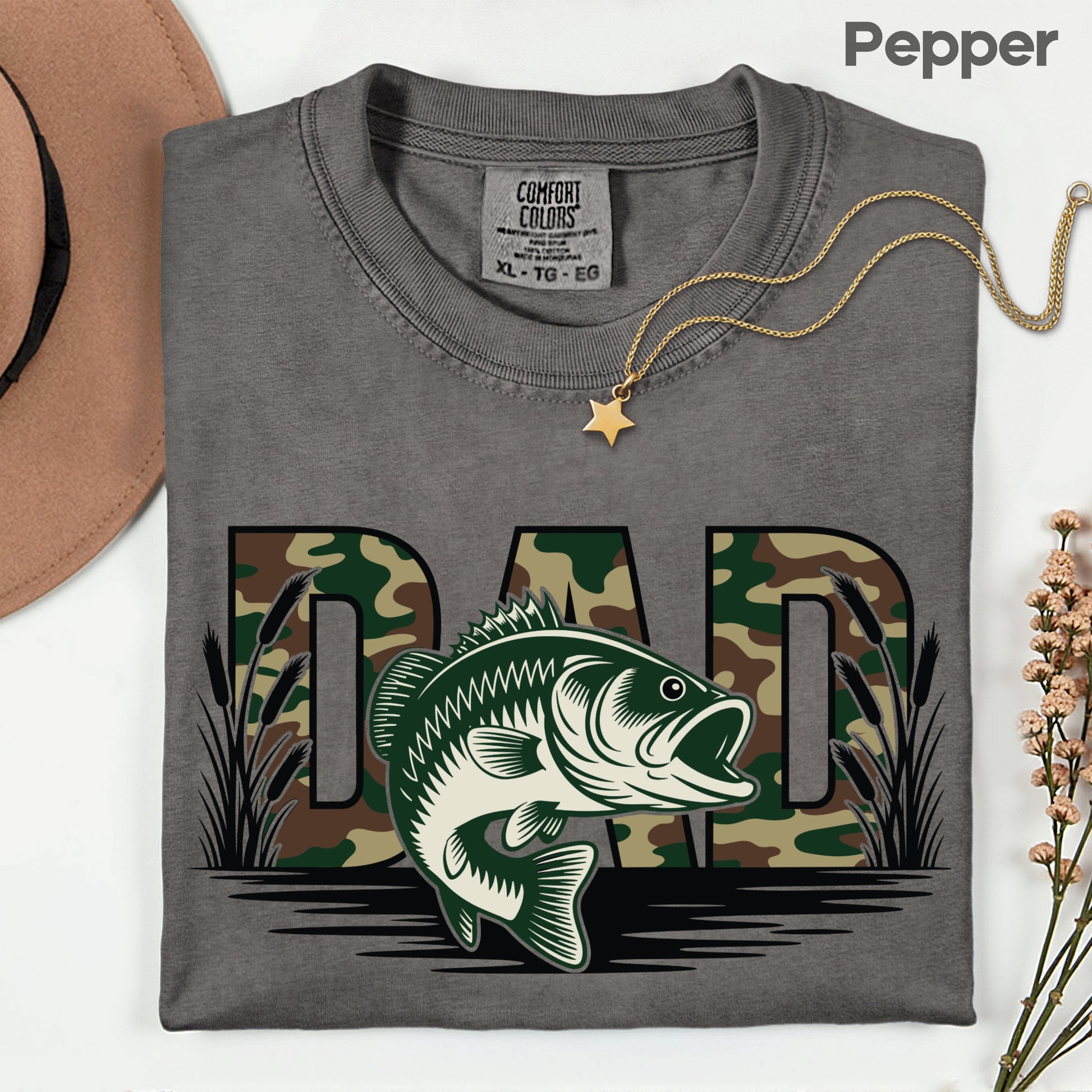 Fishing Camo Dad Comfort Colors T Shirt Bass Fish Father's Day Gift Camouflage Fisherman Apparel Outdoorsman Men's Tee Hunter Gameday Shirt