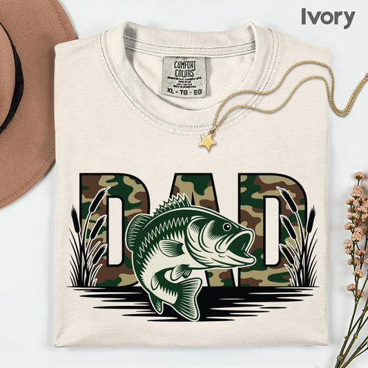 Fishing Camo Dad Comfort Colors T Shirt Bass Fish Father's Day Gift Camouflage Fisherman Apparel Outdoorsman Men's Tee Hunter Gameday Shirt