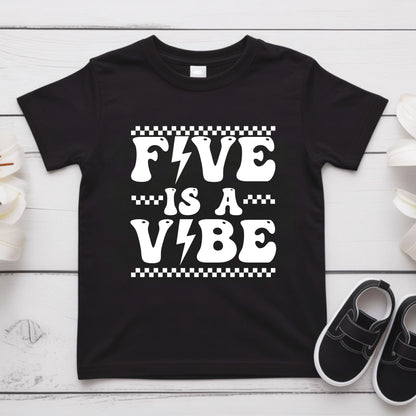 Five Is A Vibe Shirt 5th Birthday Toddler Tee Retro Kids Birthday Gift Five Year Old Childrens Clothing Checkered Birthday Party Apparel