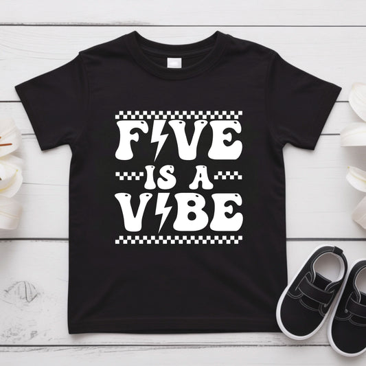 Five Is A Vibe Shirt 5th Birthday Toddler Tee Retro Kids Birthday Gift Five Year Old Childrens Clothing Checkered Birthday Party Apparel
