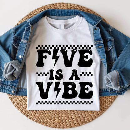 Five Is A Vibe Shirt 5th Birthday Toddler Tee Retro Kids Birthday Gift Five Year Old Childrens Clothing Checkered Birthday Party Apparel