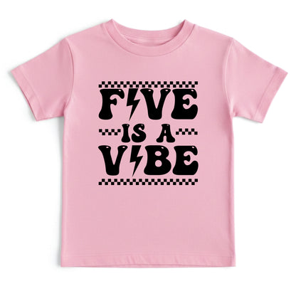 Five Is A Vibe Shirt 5th Birthday Toddler Tee Retro Kids Birthday Gift Five Year Old Childrens Clothing Checkered Birthday Party Apparel