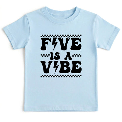 Five Is A Vibe Shirt 5th Birthday Toddler Tee Retro Kids Birthday Gift Five Year Old Childrens Clothing Checkered Birthday Party Apparel