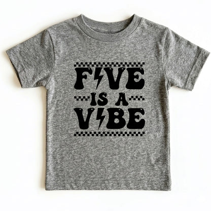Five Is A Vibe Shirt 5th Birthday Toddler Tee Retro Kids Birthday Gift Five Year Old Childrens Clothing Checkered Birthday Party Apparel