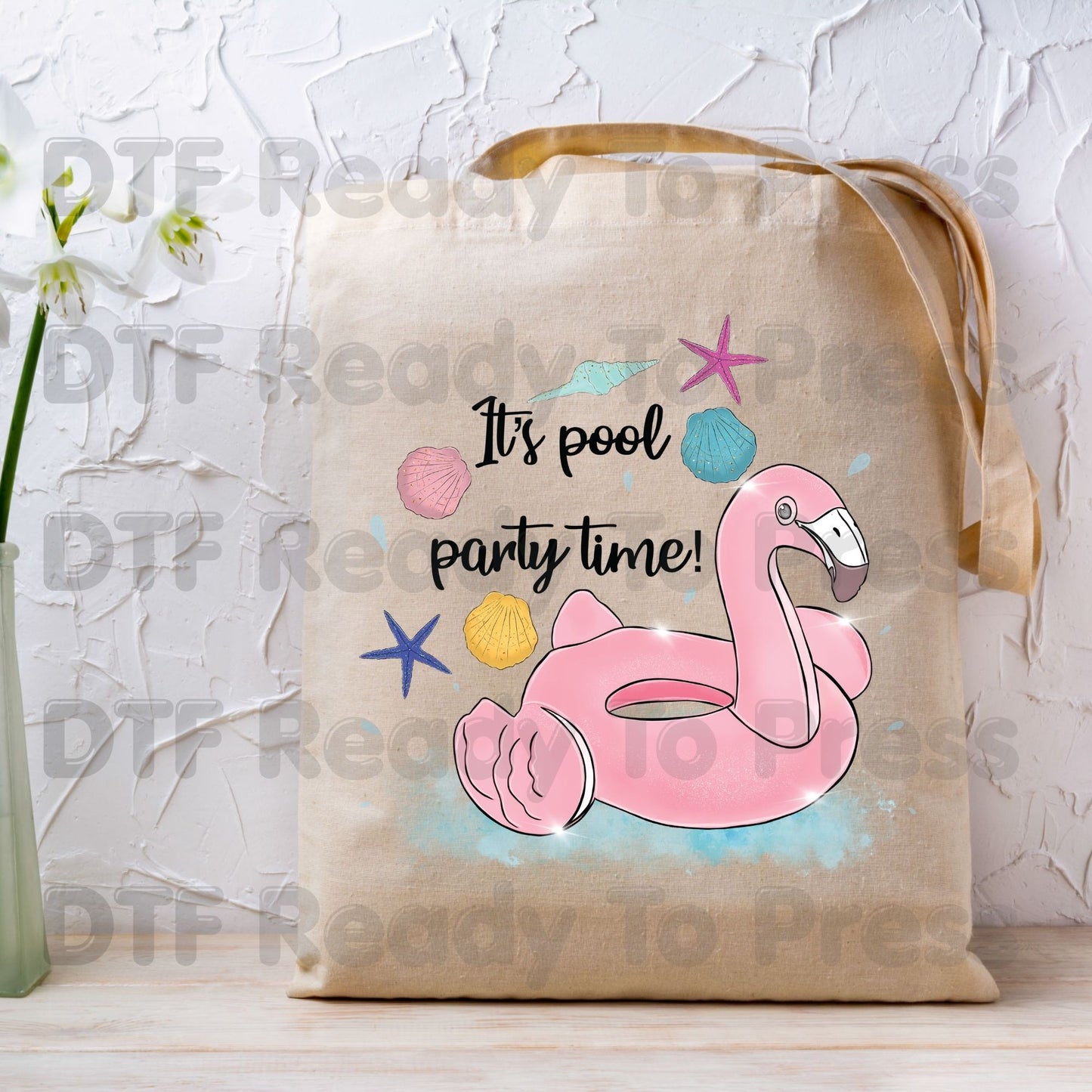 Flamingo Summer Beach DTF Transfer Ready to Press It's Pool Party Time Float Vacation Heat Transfer for Shirts UV Sticker Prints