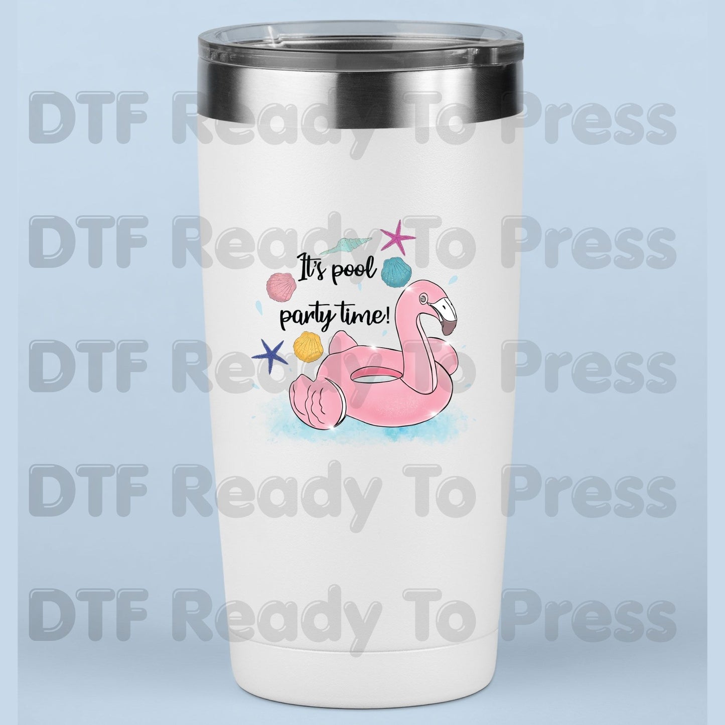 Flamingo Summer Beach DTF Transfer Ready to Press It's Pool Party Time Float Vacation Heat Transfer for Shirts UV Sticker Prints