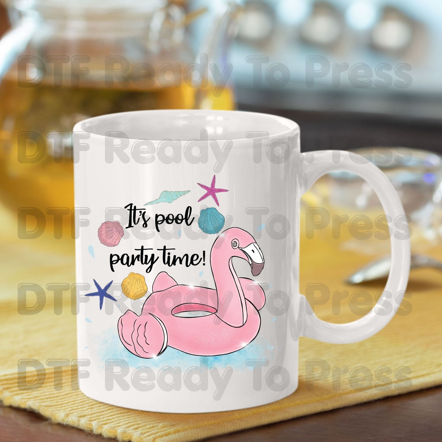 Flamingo Summer Beach DTF Transfer Ready to Press It's Pool Party Time Float Vacation Heat Transfer for Shirts UV Sticker Prints