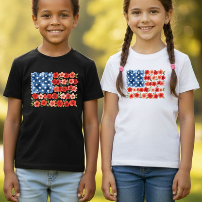 Floral American Flag Comfort Colors T Shirts Watercolor Patriotic Tee Cute Red White Blue Flower Shirt 4th of July Fourth of July Gifts