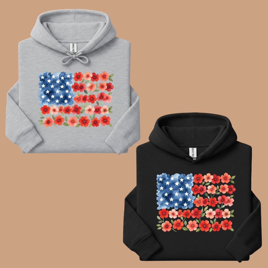 Floral American Flag Comfort Colors T Shirts Watercolor Patriotic Tee Cute Red White Blue Flower Shirt 4th of July Fourth of July Gifts