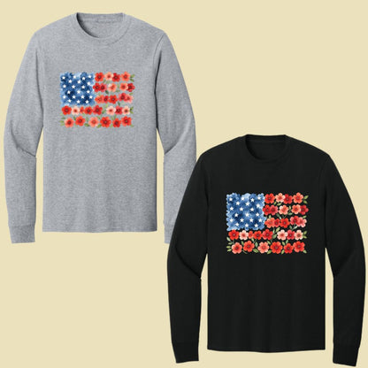 Floral American Flag Comfort Colors T Shirts Watercolor Patriotic Tee Cute Red White Blue Flower Shirt 4th of July Fourth of July Gifts