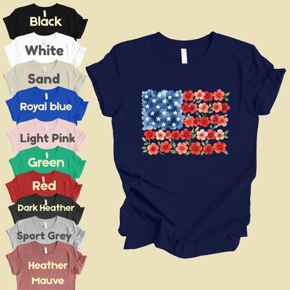 Floral American Flag Comfort Colors T Shirts Watercolor Patriotic Tee Cute Red White Blue Flower Shirt 4th of July Fourth of July Gifts