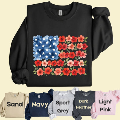 Floral American Flag Comfort Colors T Shirts Watercolor Patriotic Tee Cute Red White Blue Flower Shirt 4th of July Fourth of July Gifts