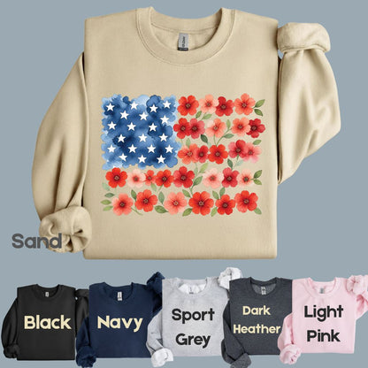 Floral American Flag Comfort Colors T Shirts Watercolor Patriotic Tee Cute Red White Blue Flower Shirt 4th of July Fourth of July Gifts