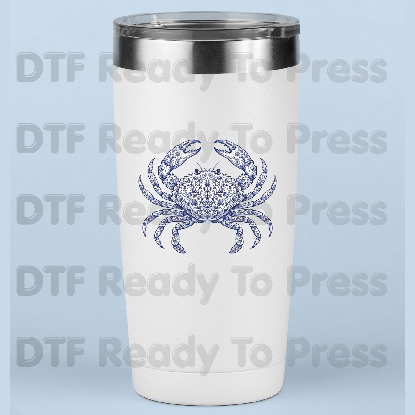 Floral Blue Crab Aesthetic DTF Transfer Ready to Press Coastal Nautical Folk Art Heat Transfer for Shirts UV Sticker Prints