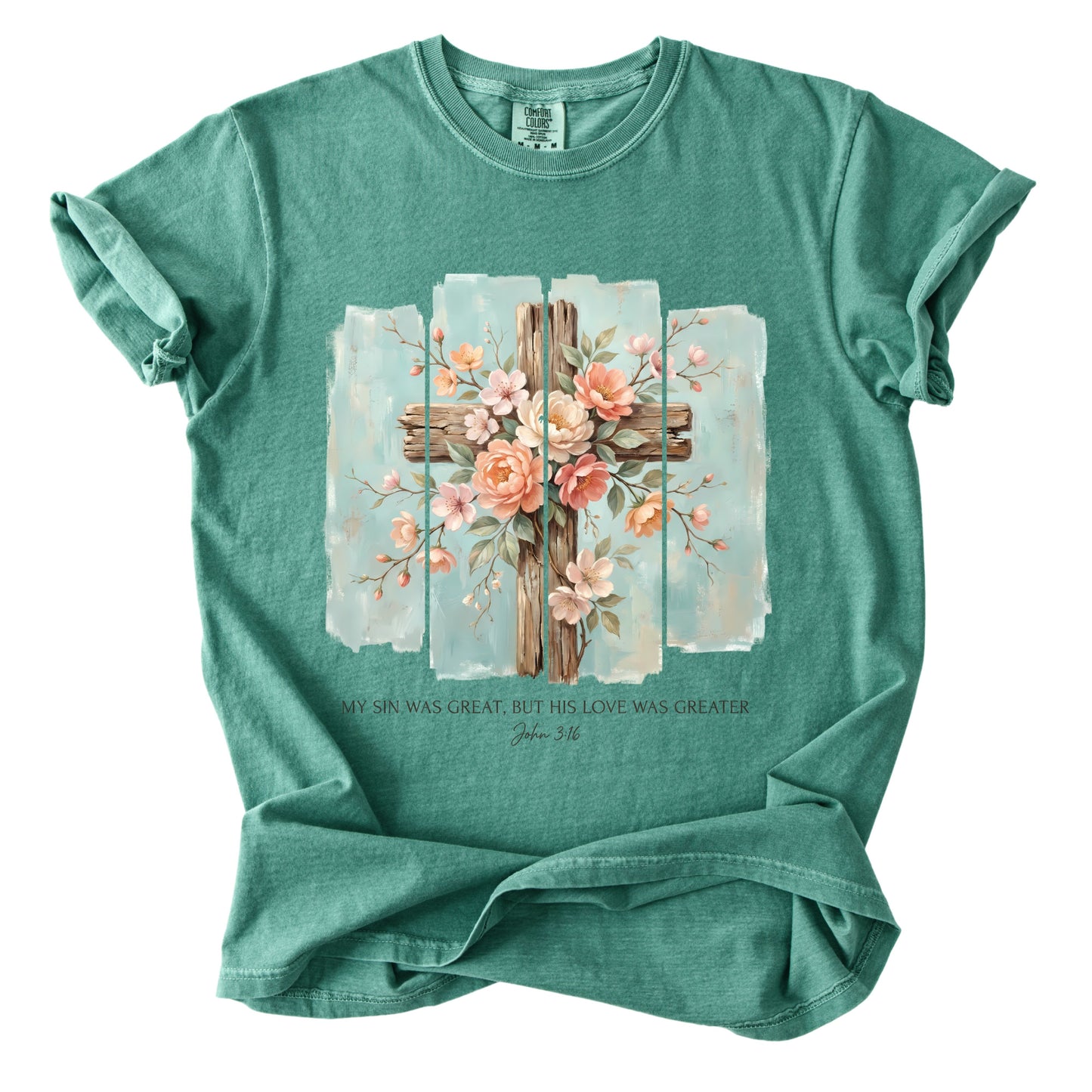 Floral Cross Christian Comfort Colors T Shirt