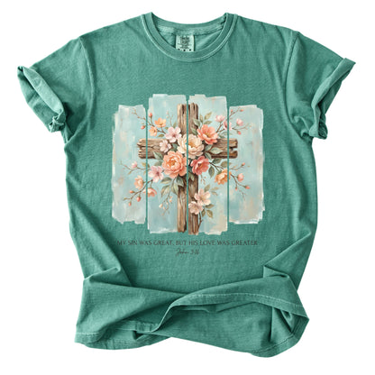 Floral Cross Christian Comfort Colors T Shirt