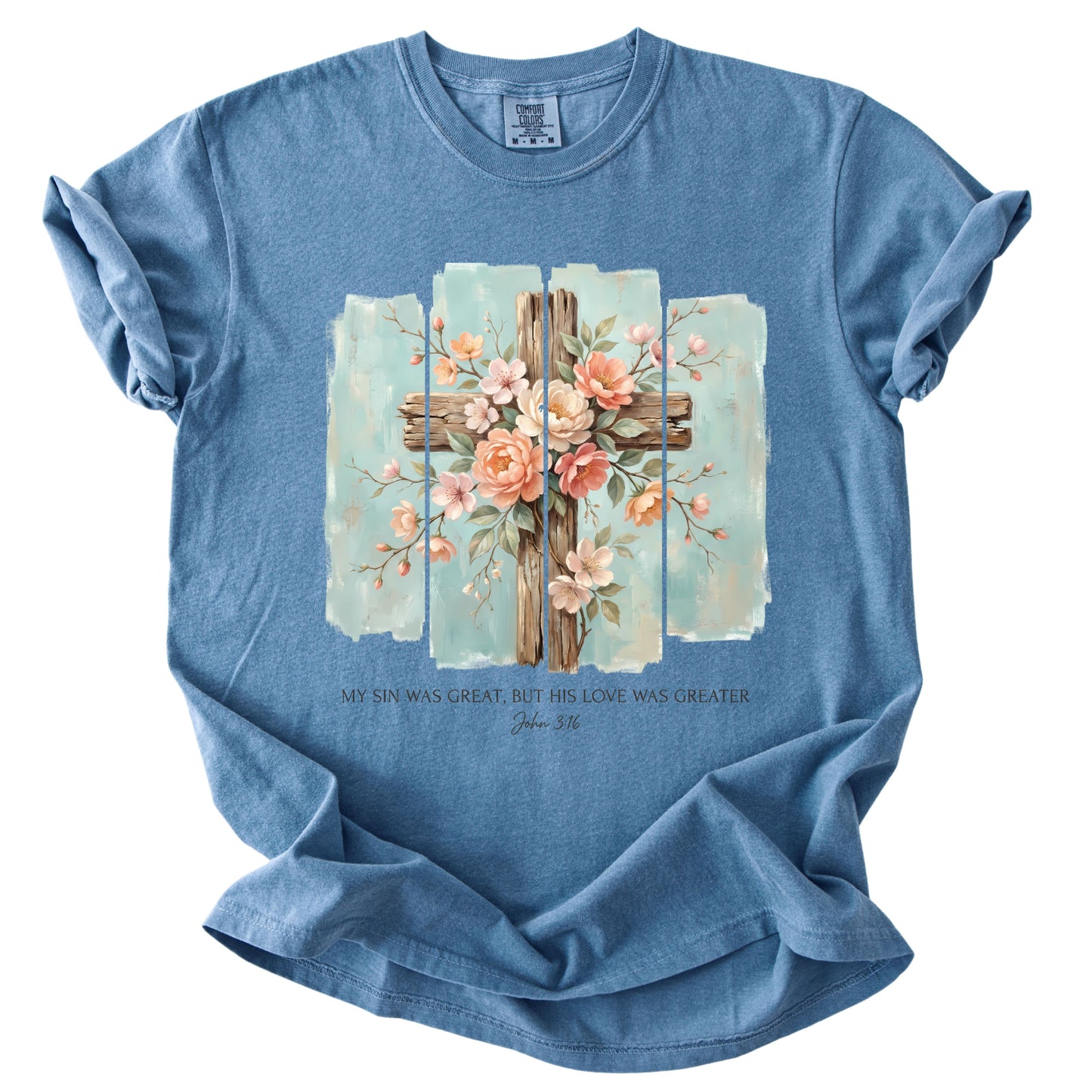 Floral Cross Christian Comfort Colors T Shirt