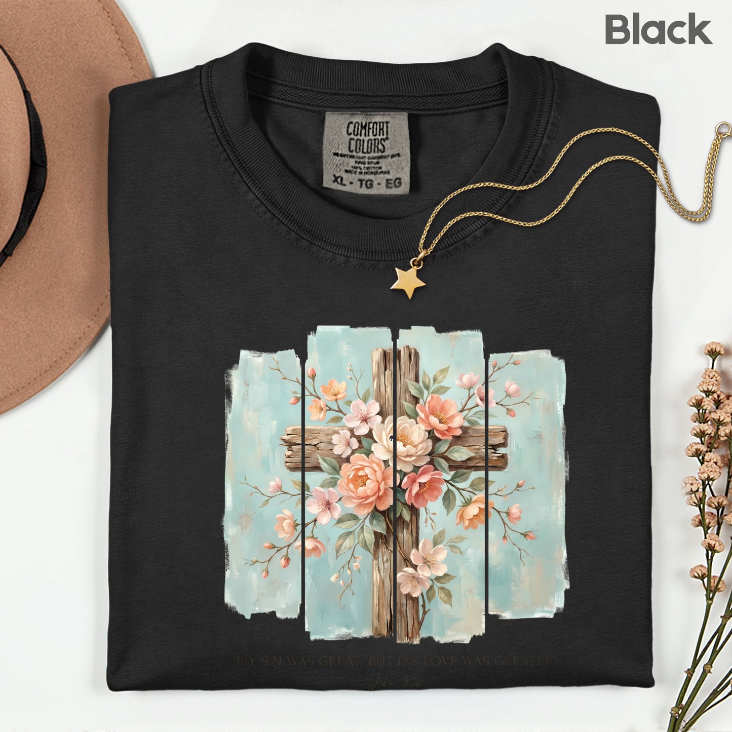 Floral Cross Christian Comfort Colors T Shirt