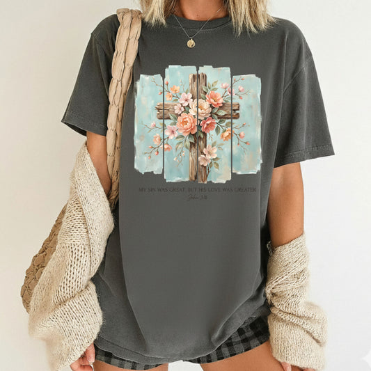 Floral Cross Christian Comfort Colors T Shirt Sport Gospel Bible Verse Tees Jesus Faith Apparel Tank Top Religious Long Sleeve Gifts