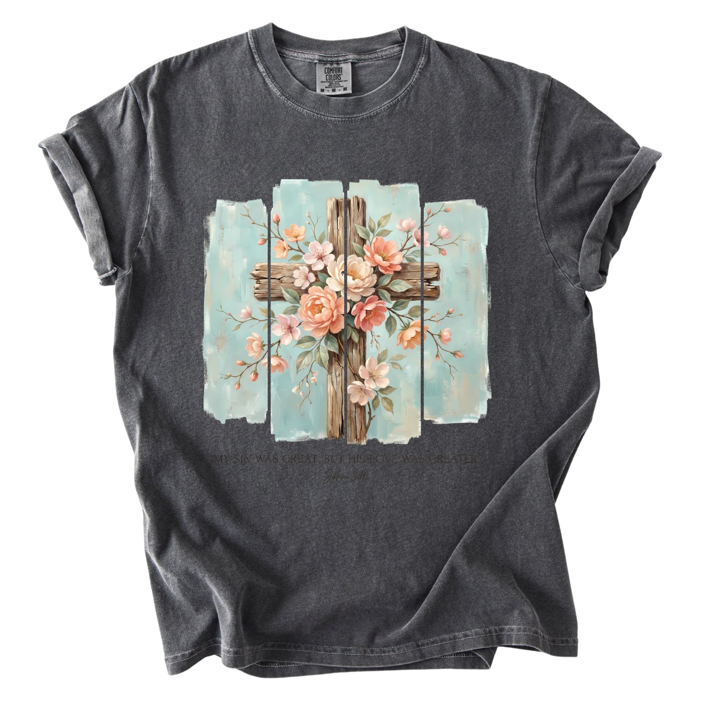 Floral Cross Christian Comfort Colors T Shirt