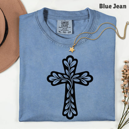 Floral Cross Comfort Colors T Shirt